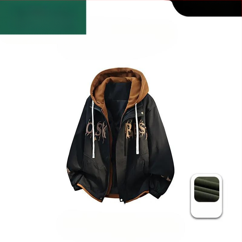 Geacă bărbătească cu glugă, aspect de două părți, Camel Wool și poliester, JK908