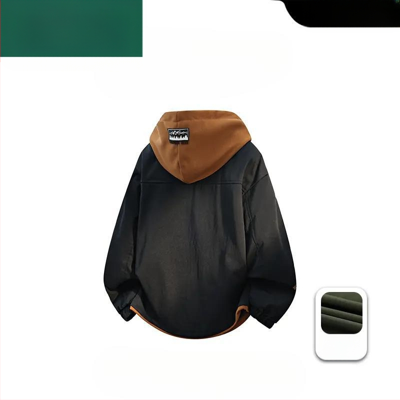 Geacă bărbătească cu glugă, aspect de două părți, Camel Wool și poliester, JK908