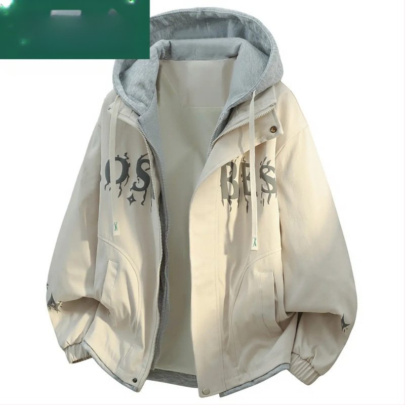 Geacă bărbătească cu glugă, aspect de două părți, Camel Wool și poliester, JK908