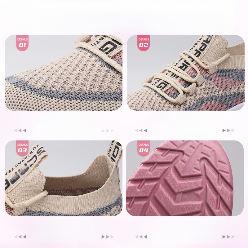 Γυναικεία Flyknit αθλητικά παπούτσια, διαπνέον διχτυωτό πάνω μέρος, με κορδόνια, στρογγυλή μύτη, PVC σόλα, ριγέ σχέδιο