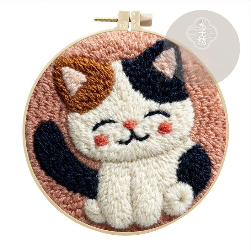 Set de broderie Punch Needle – Pisică RagDoll, Model cu desene animate, Bumbac, Stil Modern Minimalist