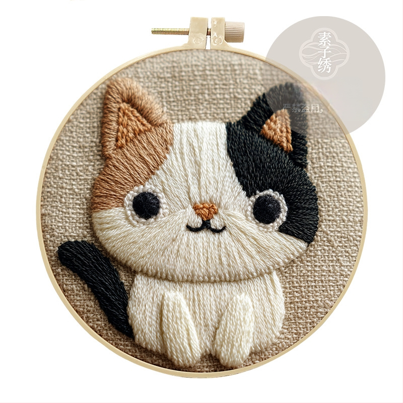 Set de broderie Punch Needle – Pisică RagDoll, Model cu desene animate, Bumbac, Stil Modern Minimalist