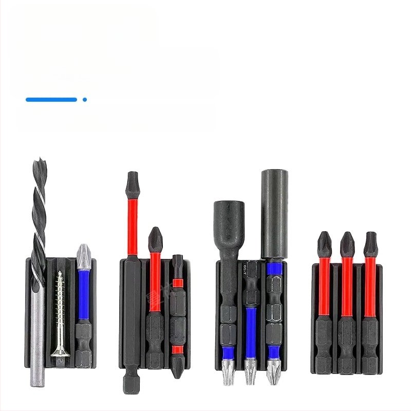 Bitų laikiklis varžtams su lipiniu montavimu ir magnetine funkcija, 3 skylėmis bitų saugojimo juosta, anglies plienas