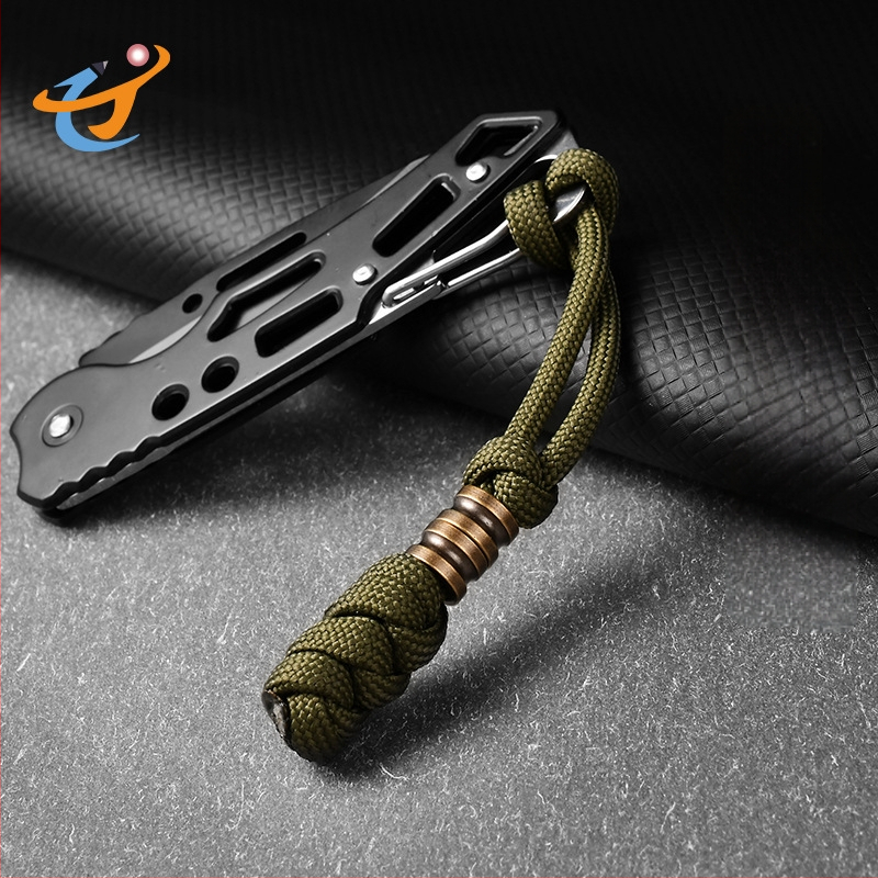 Унисекс ръчно изработена латунна висулка на въже за ключове, ножове и чанти — материал: въже за чадър, латун