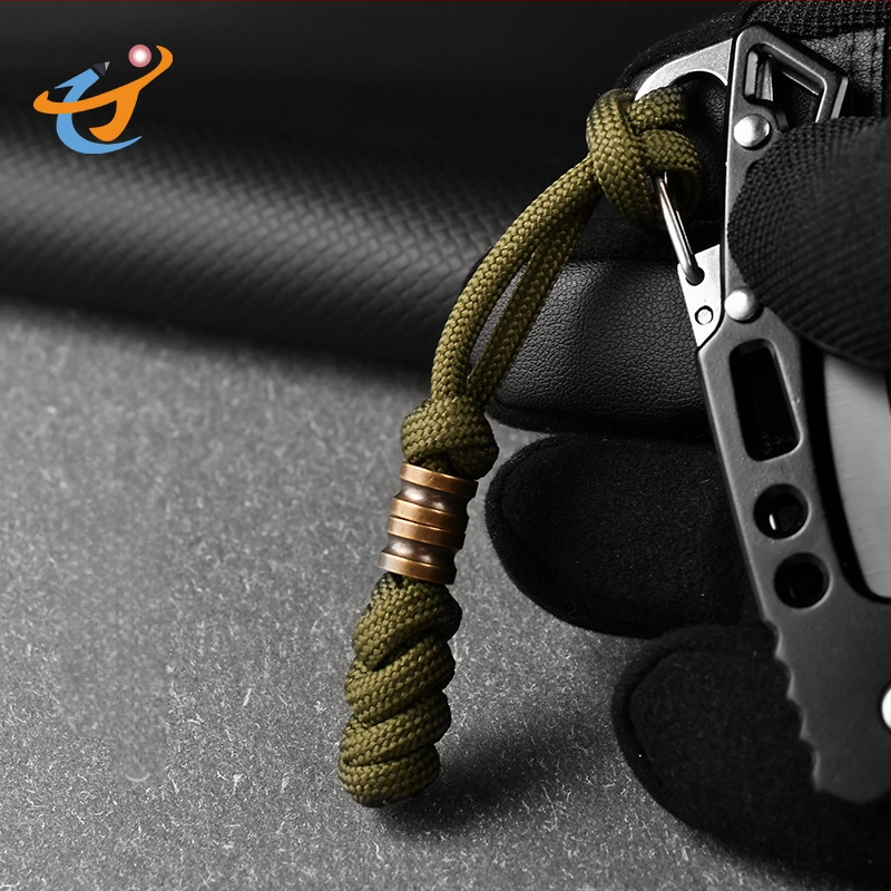 Унисекс ръчно изработена латунна висулка на въже за ключове, ножове и чанти — материал: въже за чадър, латун