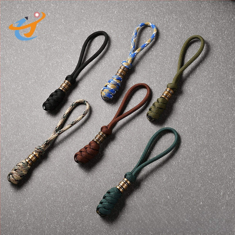 Унисекс ръчно изработена латунна висулка на въже за ключове, ножове и чанти — материал: въже за чадър, латун