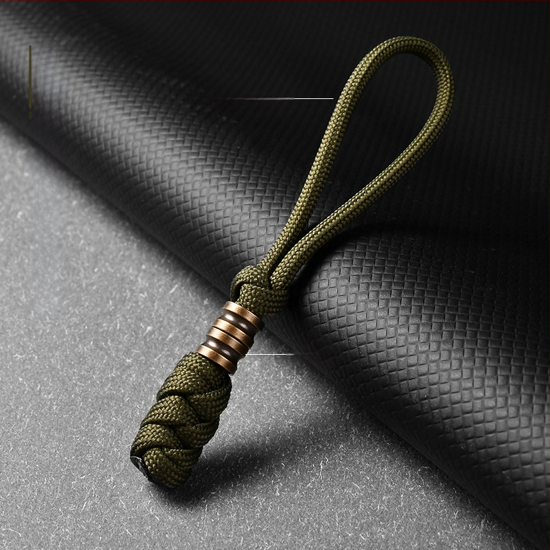 Унисекс ръчно изработена латунна висулка на въже за ключове, ножове и чанти — материал: въже за чадър, латун