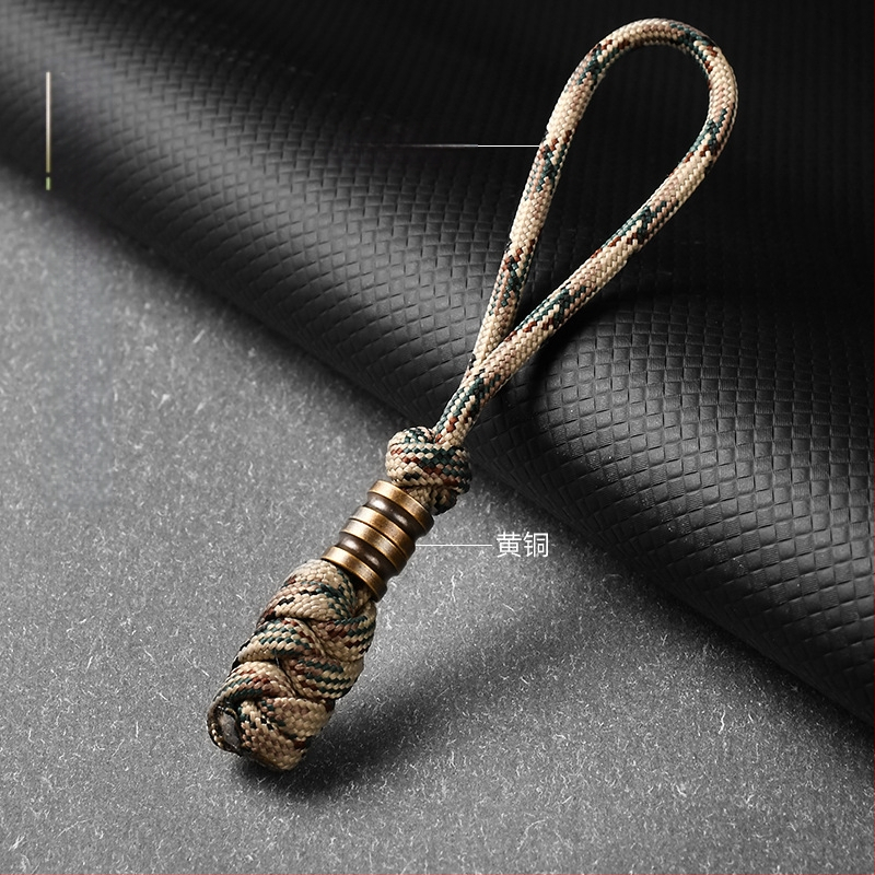 Унисекс ръчно изработена латунна висулка на въже за ключове, ножове и чанти — материал: въже за чадър, латун