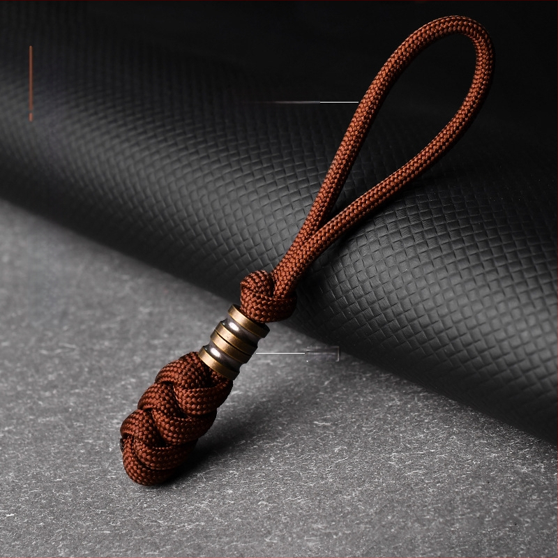 Унисекс ръчно изработена латунна висулка на въже за ключове, ножове и чанти — материал: въже за чадър, латун