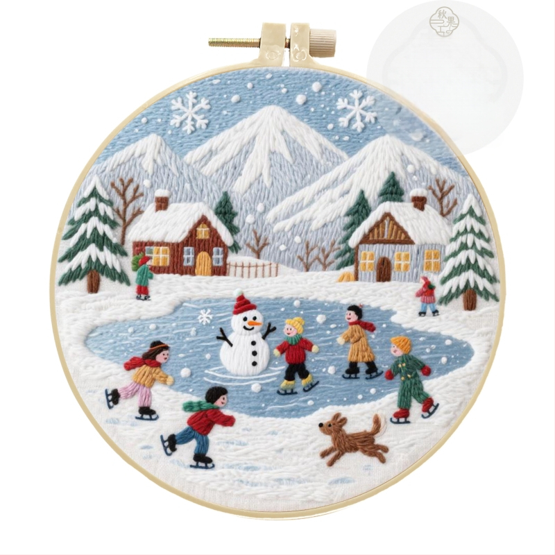 Kit de broderie cu cruce — pânză din bumbac-lână, model caracter, stil minimalist modern