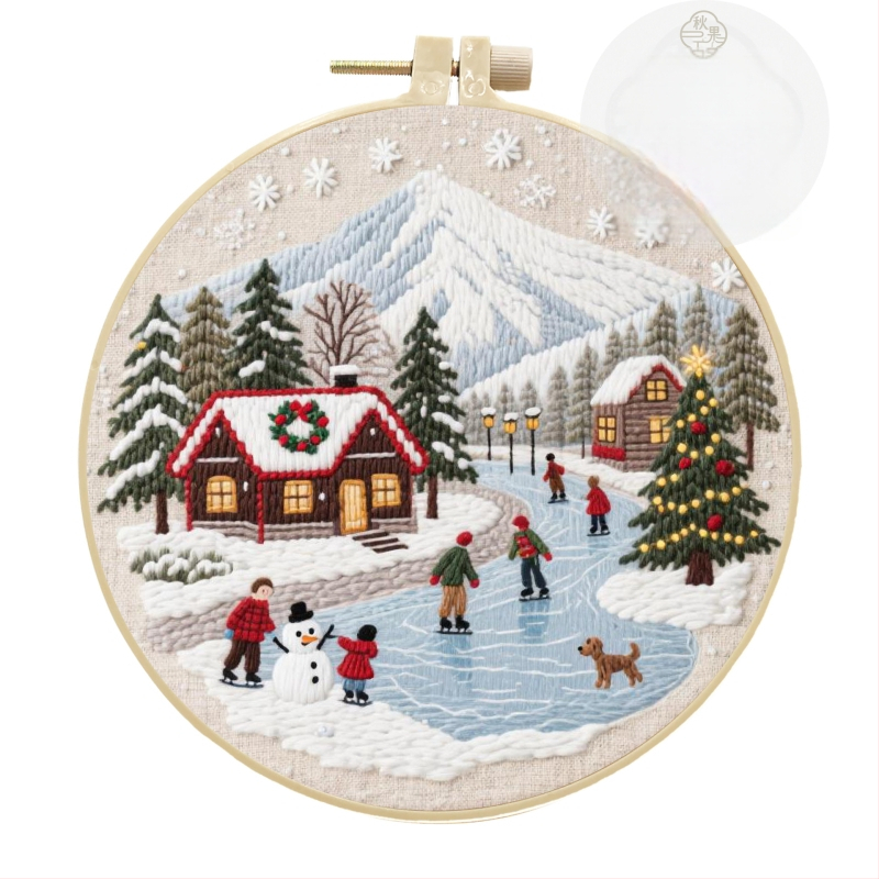 Kit de broderie cu cruce — pânză din bumbac-lână, model caracter, stil minimalist modern