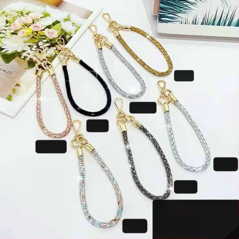 Телефонна каишка за китка със квадратен кристал, ръчно изработена унисекс каишка за телефон — найлон, високеластичен памук, метална закопчалка