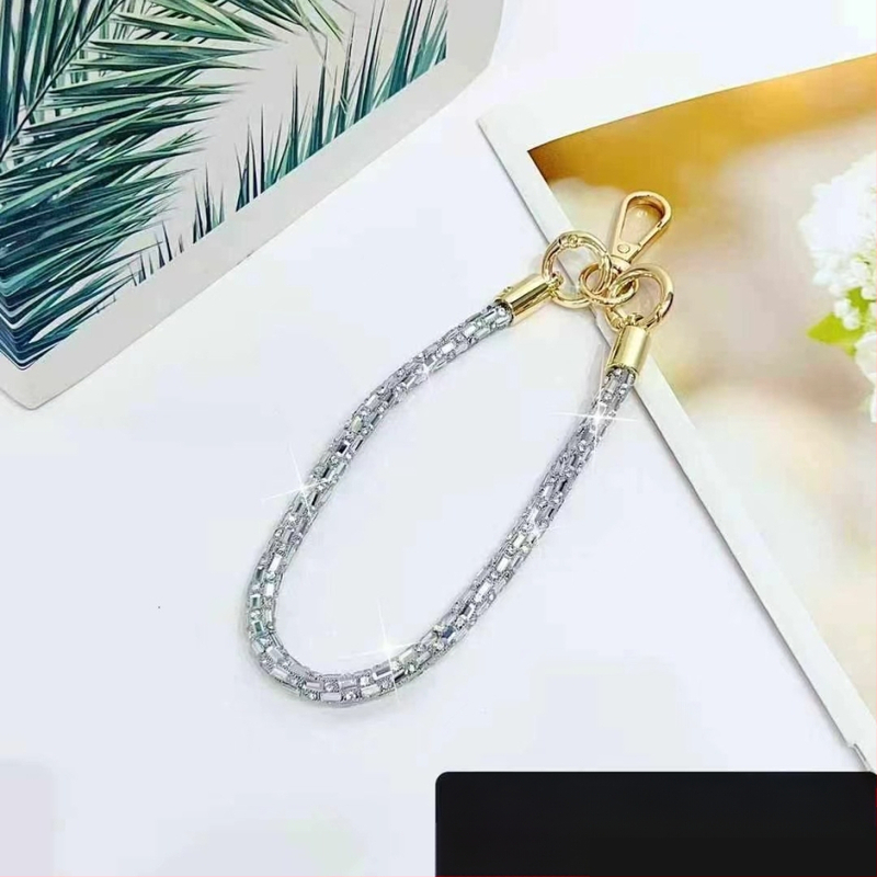 Телефонна каишка за китка със квадратен кристал, ръчно изработена унисекс каишка за телефон — найлон, високеластичен памук, метална закопчалка