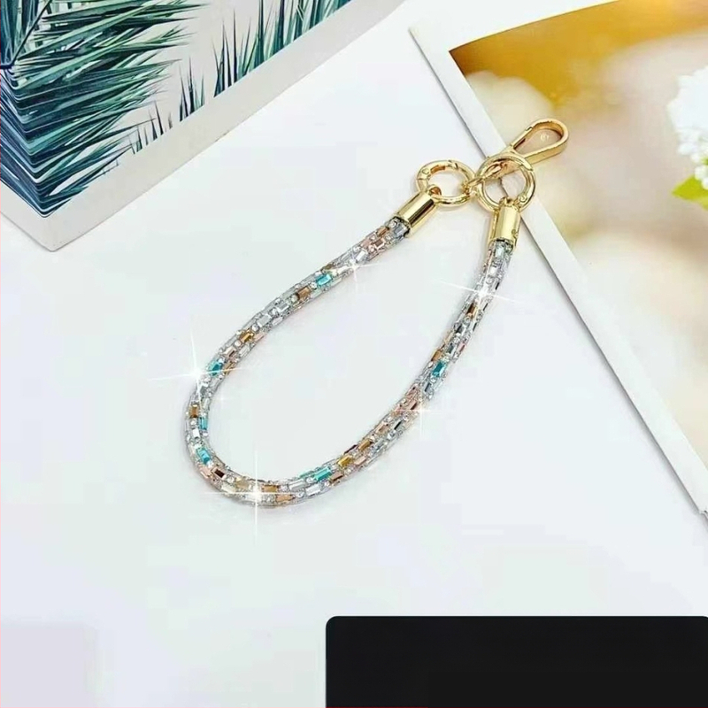 Телефонна каишка за китка със квадратен кристал, ръчно изработена унисекс каишка за телефон — найлон, високеластичен памук, метална закопчалка