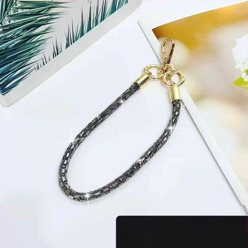 Телефонна каишка за китка със квадратен кристал, ръчно изработена унисекс каишка за телефон — найлон, високеластичен памук, метална закопчалка