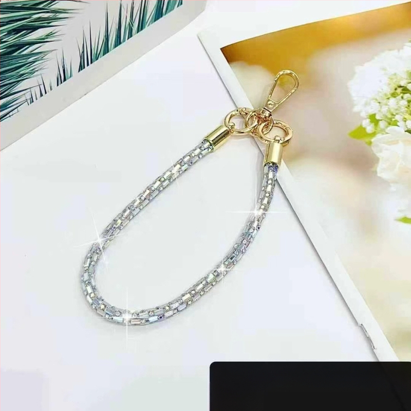 Телефонна каишка за китка със квадратен кристал, ръчно изработена унисекс каишка за телефон — найлон, високеластичен памук, метална закопчалка