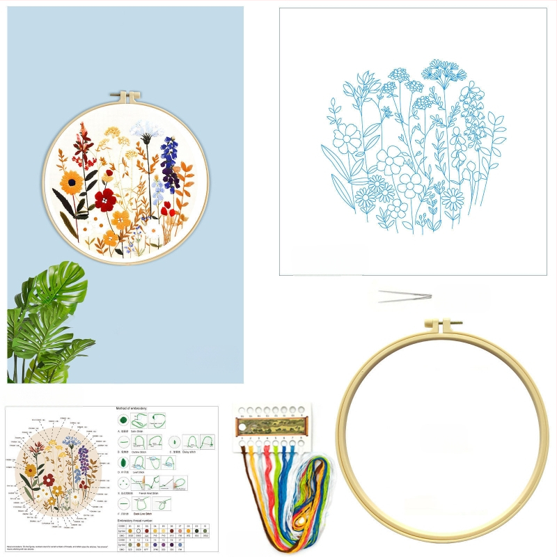 Kit de broderie în cruce: model plante și flori, material din bumbac, stil nou chinezesc