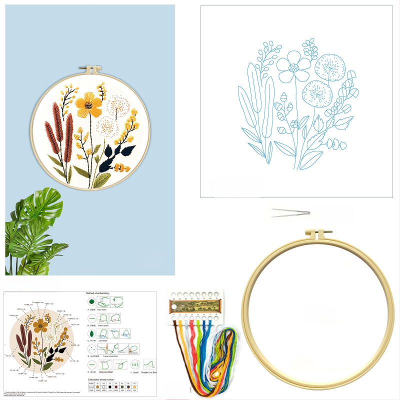 Kit de broderie în cruce: model plante și flori, material din bumbac, stil nou chinezesc