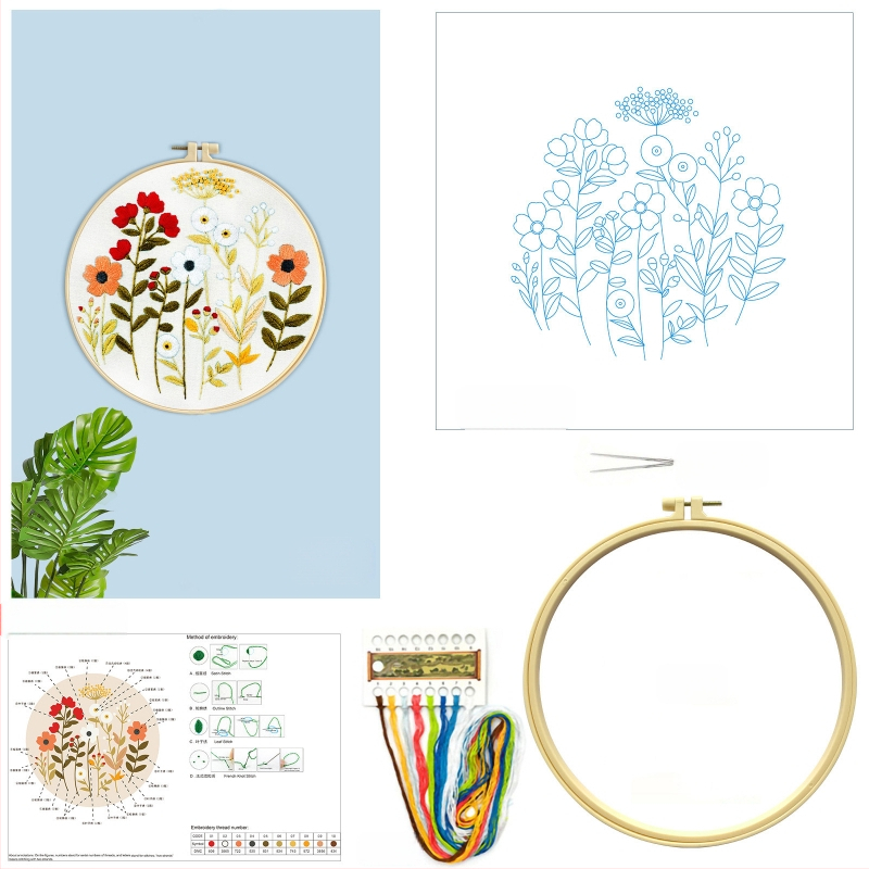 Kit de broderie în cruce: model plante și flori, material din bumbac, stil nou chinezesc