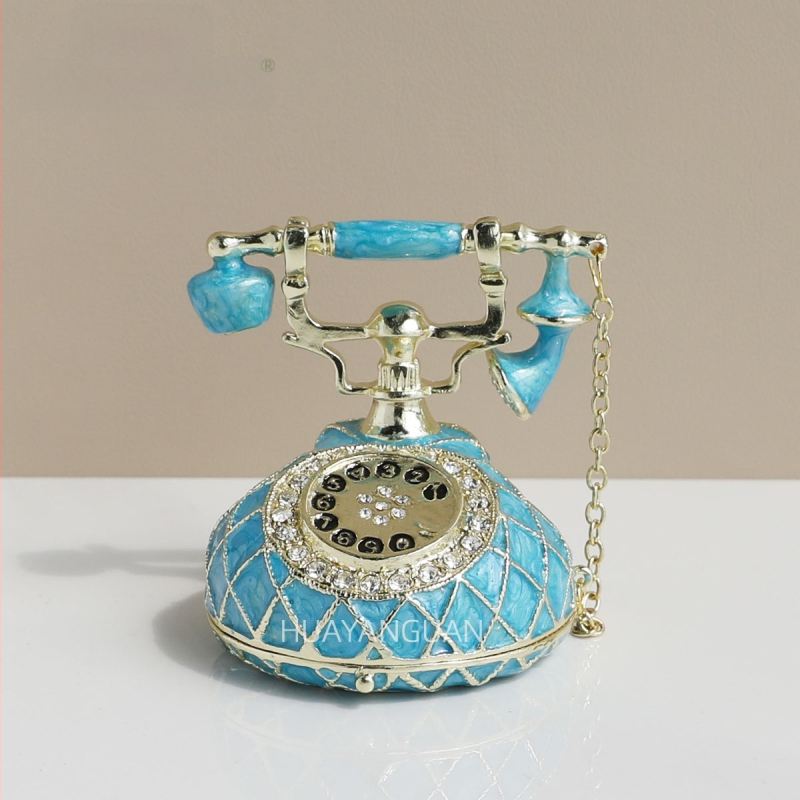 Cutie vintage pentru bijuterii cu telefon, cutie emailată realizată manual, stil pastoral, material hârtie, protecție împotriva prafului, pentru bijuterii, model 1003033512