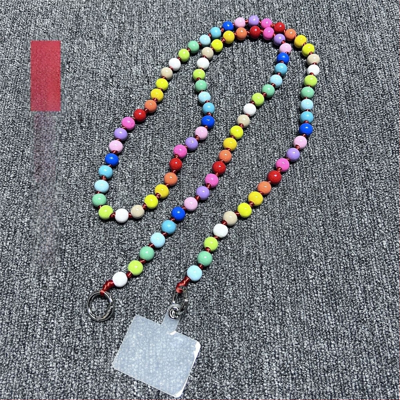 Дървен ланярд за телефон, ръчно изработен, с декоративни мънисти, полиестерно въже, метална катарама