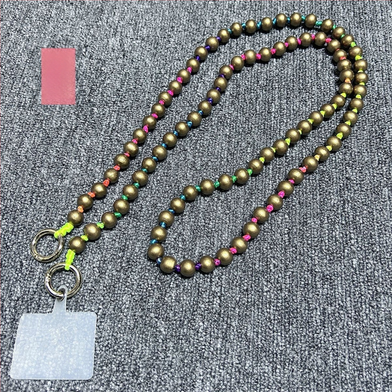 Дървен ланярд за телефон, ръчно изработен, с декоративни мънисти, полиестерно въже, метална катарама