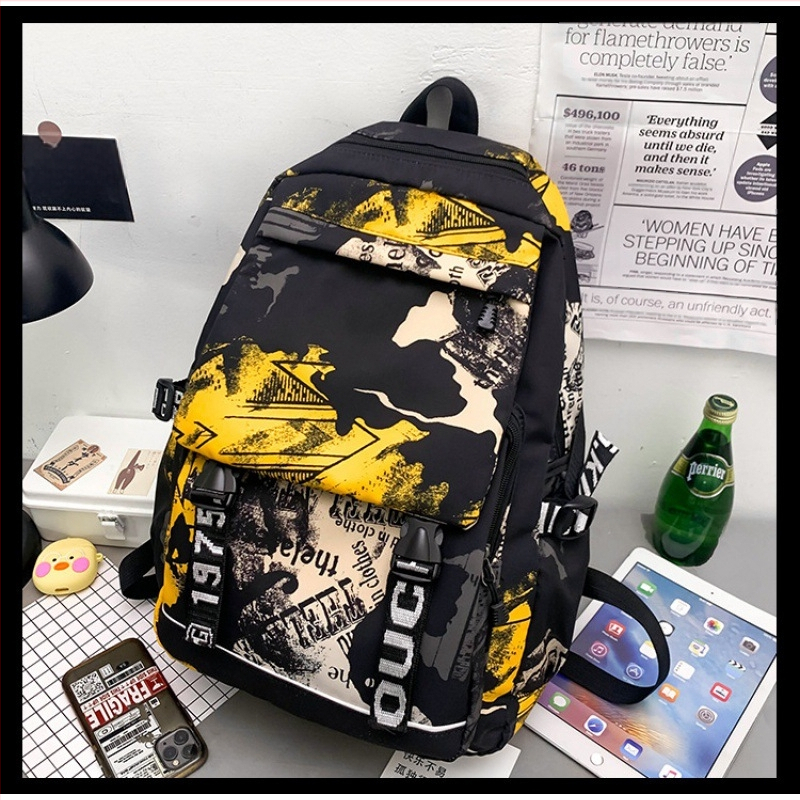 Unisex nailoninė kuprinė su kamufliažiniu graffiti raštu, 20–35 L, kvėpuojanti, atspari vandeniui, atspari dėvėjimuisi, oro pagalvės pečių dirželiai