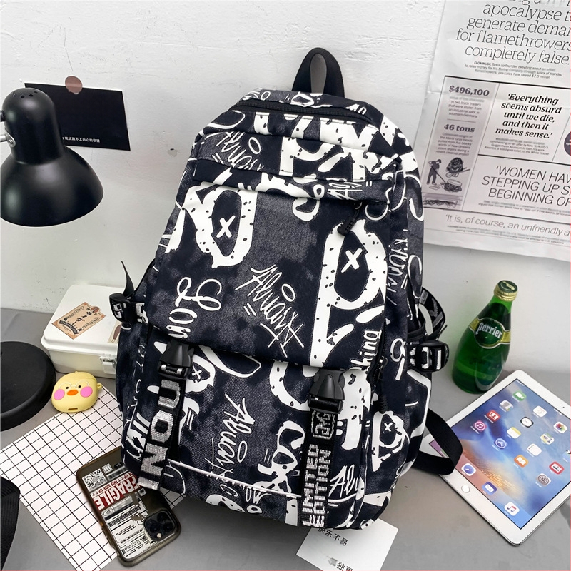 Unisex nailoninė kuprinė su kamufliažiniu graffiti raštu, 20–35 L, kvėpuojanti, atspari vandeniui, atspari dėvėjimuisi, oro pagalvės pečių dirželiai