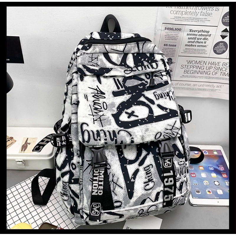 Unisex nailoninė kuprinė su kamufliažiniu graffiti raštu, 20–35 L, kvėpuojanti, atspari vandeniui, atspari dėvėjimuisi, oro pagalvės pečių dirželiai