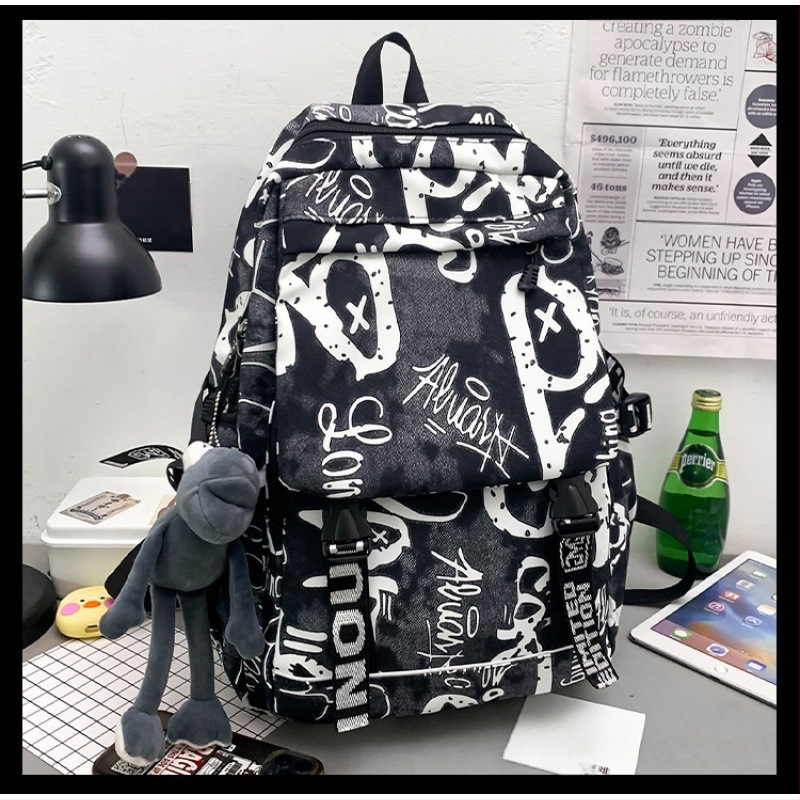 Unisex nailoninė kuprinė su kamufliažiniu graffiti raštu, 20–35 L, kvėpuojanti, atspari vandeniui, atspari dėvėjimuisi, oro pagalvės pečių dirželiai