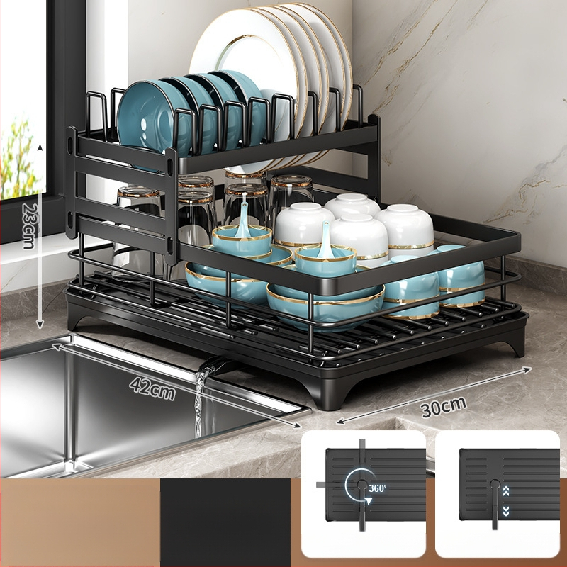 Ράφι αποστράγγισης πιάτων με θήκη για ξυλάκια φαγητού – Ατσάλι άνθρακα – Σύγχρονο μίνιμαλ στυλ – Στενή κατασκευή για περβάζι κουζίνας