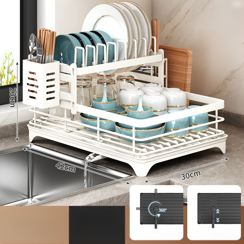 Ράφι αποστράγγισης πιάτων με θήκη για ξυλάκια φαγητού – Ατσάλι άνθρακα – Σύγχρονο μίνιμαλ στυλ – Στενή κατασκευή για περβάζι κουζίνας