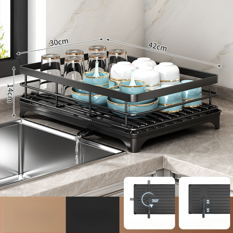 Ράφι αποστράγγισης πιάτων με θήκη για ξυλάκια φαγητού – Ατσάλι άνθρακα – Σύγχρονο μίνιμαλ στυλ – Στενή κατασκευή για περβάζι κουζίνας