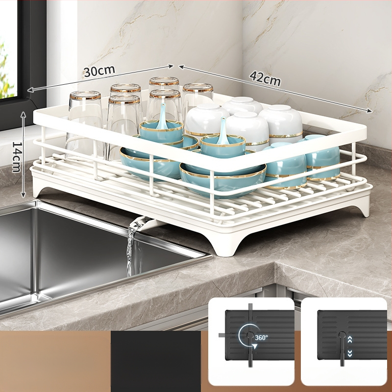 Ράφι αποστράγγισης πιάτων με θήκη για ξυλάκια φαγητού – Ατσάλι άνθρακα – Σύγχρονο μίνιμαλ στυλ – Στενή κατασκευή για περβάζι κουζίνας