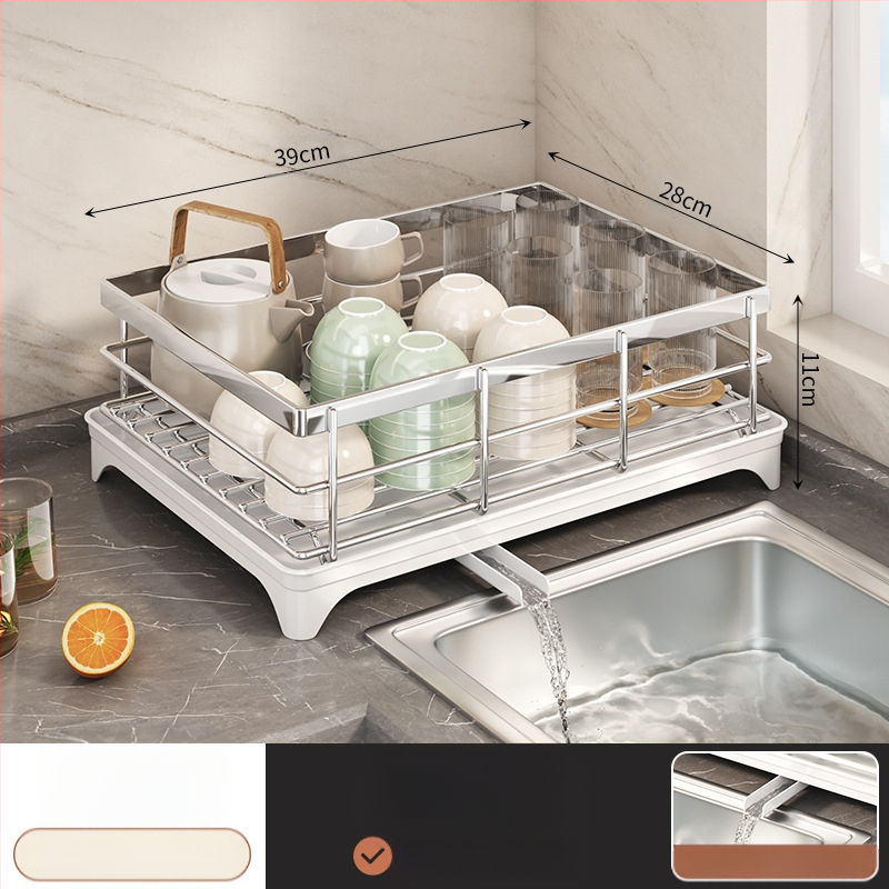 Ράφι αποστράγγισης πιάτων με θήκη για ξυλάκια φαγητού – Ατσάλι άνθρακα – Σύγχρονο μίνιμαλ στυλ – Στενή κατασκευή για περβάζι κουζίνας