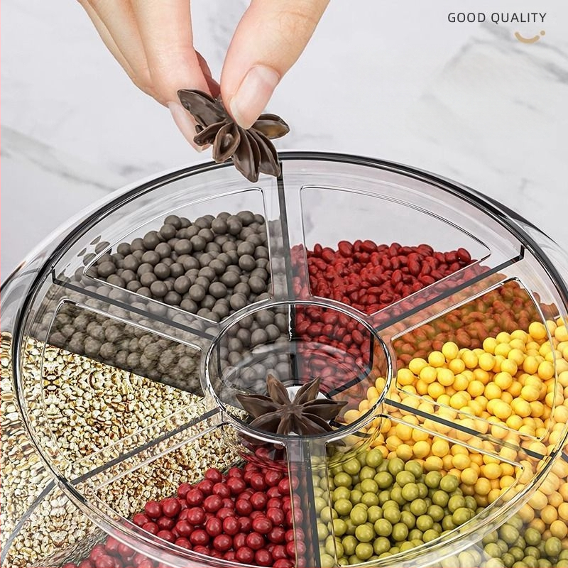 Κυκλική θήκη αποθήκευσης δημητριακών με 6 διαμερίσματα — σφραγισμένη, ανθεκτική στα έντομα και στην υγρασία, τροφικής ποιότητας ABS+PET+AS, χωρητικότητα 5 L+