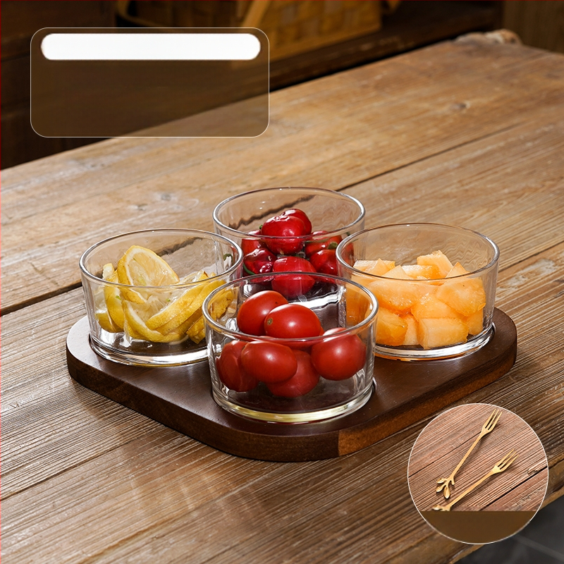 Διαχωριζόμενο πιάτο φρούτων ιαπωνικού στυλ με καπάκι, στρογγυλό γυάλινο μπολ για φρούτα και σνακ, απλός σχεδιασμός