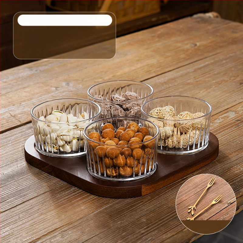 Διαχωριζόμενο πιάτο φρούτων ιαπωνικού στυλ με καπάκι, στρογγυλό γυάλινο μπολ για φρούτα και σνακ, απλός σχεδιασμός