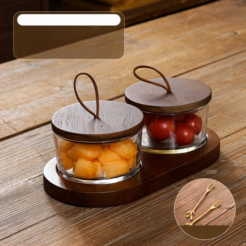 Διαχωριζόμενο πιάτο φρούτων ιαπωνικού στυλ με καπάκι, στρογγυλό γυάλινο μπολ για φρούτα και σνακ, απλός σχεδιασμός