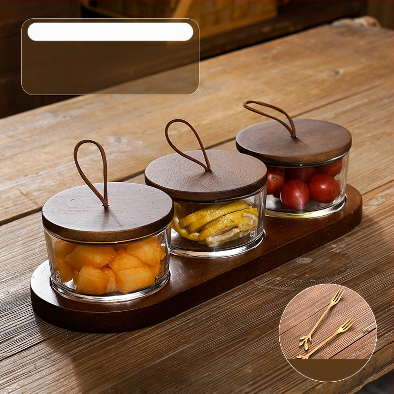 Διαχωριζόμενο πιάτο φρούτων ιαπωνικού στυλ με καπάκι, στρογγυλό γυάλινο μπολ για φρούτα και σνακ, απλός σχεδιασμός