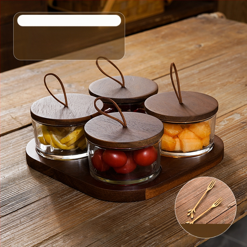 Διαχωριζόμενο πιάτο φρούτων ιαπωνικού στυλ με καπάκι, στρογγυλό γυάλινο μπολ για φρούτα και σνακ, απλός σχεδιασμός