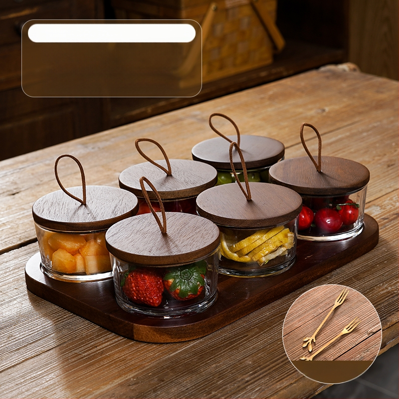 Διαχωριζόμενο πιάτο φρούτων ιαπωνικού στυλ με καπάκι, στρογγυλό γυάλινο μπολ για φρούτα και σνακ, απλός σχεδιασμός