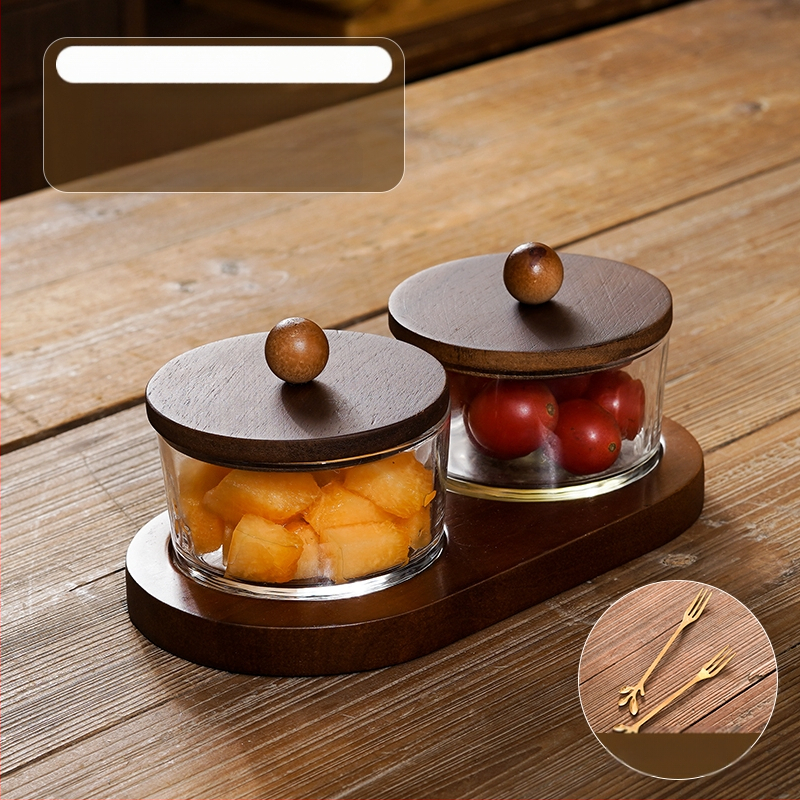 Διαχωριζόμενο πιάτο φρούτων ιαπωνικού στυλ με καπάκι, στρογγυλό γυάλινο μπολ για φρούτα και σνακ, απλός σχεδιασμός