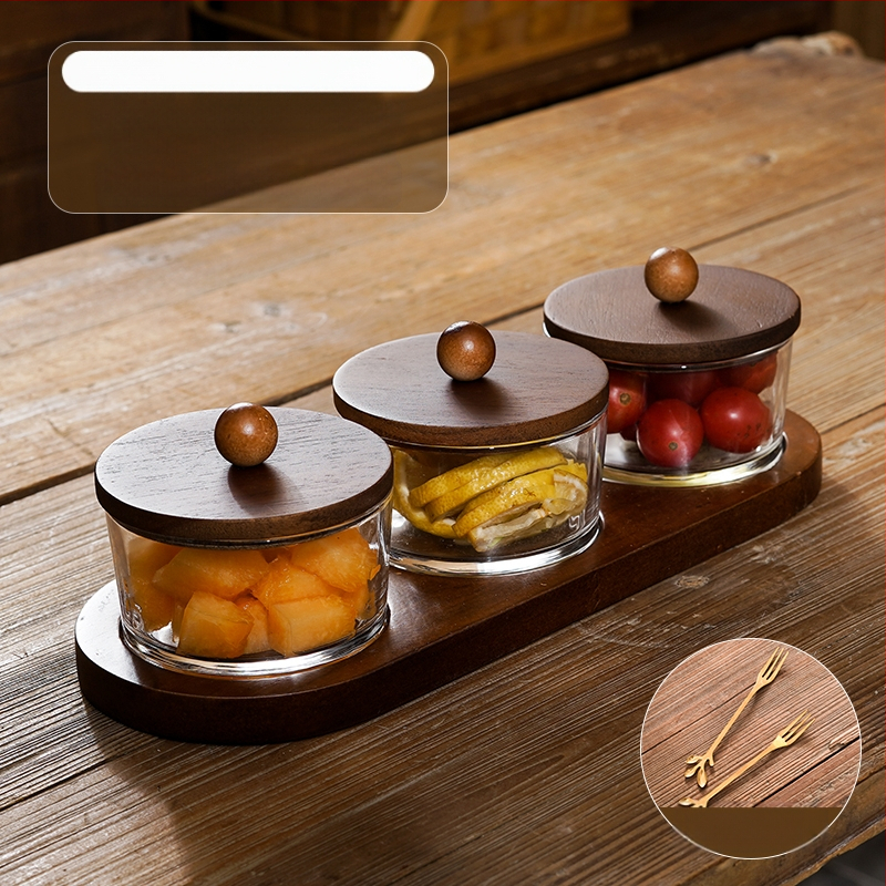 Διαχωριζόμενο πιάτο φρούτων ιαπωνικού στυλ με καπάκι, στρογγυλό γυάλινο μπολ για φρούτα και σνακ, απλός σχεδιασμός