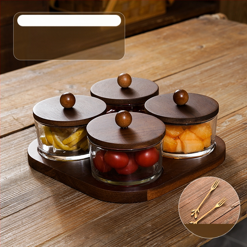 Διαχωριζόμενο πιάτο φρούτων ιαπωνικού στυλ με καπάκι, στρογγυλό γυάλινο μπολ για φρούτα και σνακ, απλός σχεδιασμός