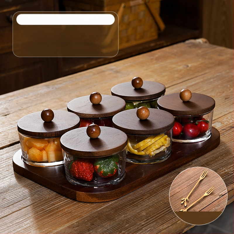 Διαχωριζόμενο πιάτο φρούτων ιαπωνικού στυλ με καπάκι, στρογγυλό γυάλινο μπολ για φρούτα και σνακ, απλός σχεδιασμός