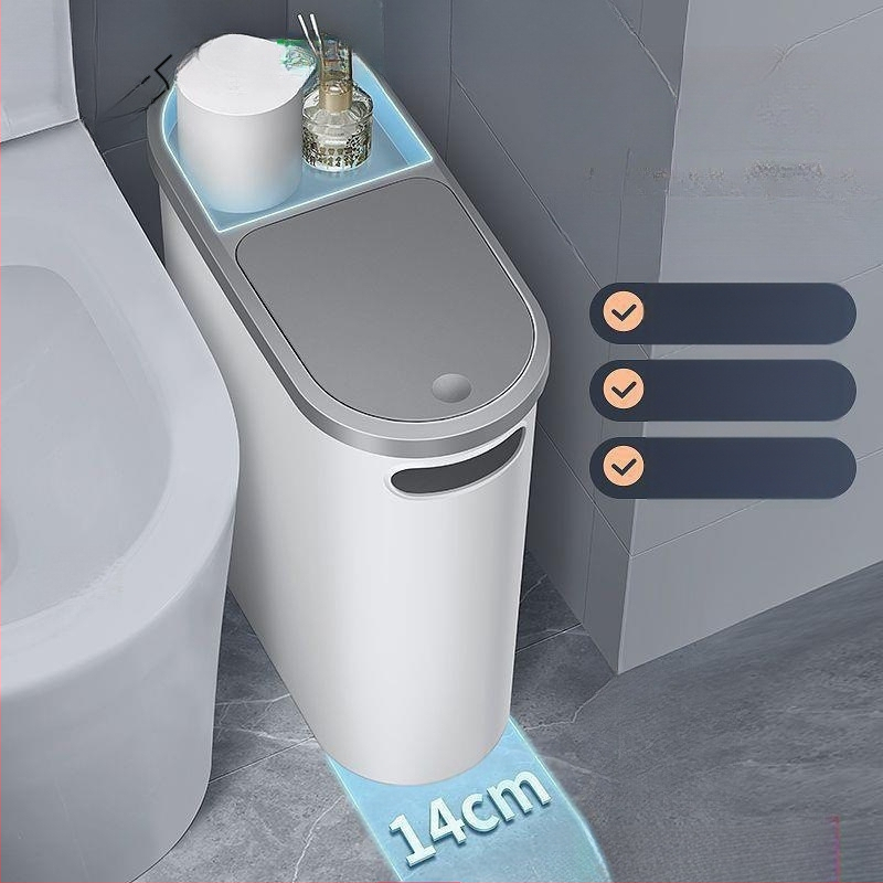 Κάδος απορριμμάτων μπάνιου με καπάκι που πιέζεται, πλαστικός, 10 L, τετράγωνος, απαλό κλείσιμο, οικιακή χρήση