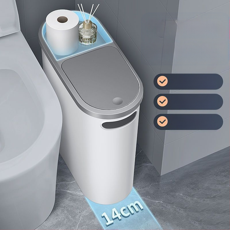 Κάδος απορριμμάτων μπάνιου με καπάκι που πιέζεται, πλαστικός, 10 L, τετράγωνος, απαλό κλείσιμο, οικιακή χρήση