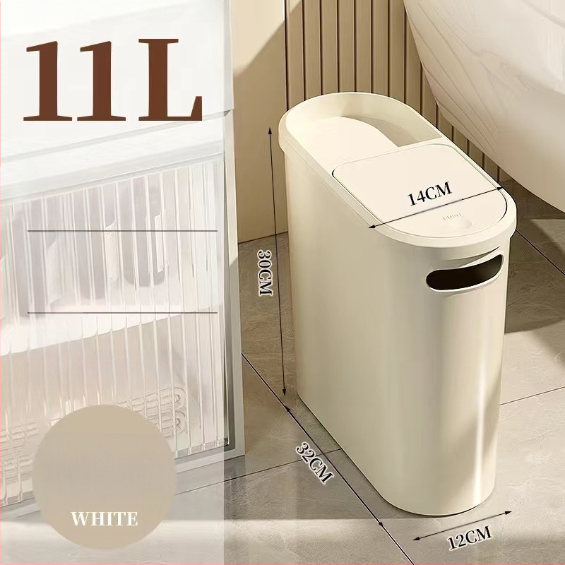 Κάδος απορριμμάτων μπάνιου με καπάκι που πιέζεται, πλαστικός, 10 L, τετράγωνος, απαλό κλείσιμο, οικιακή χρήση