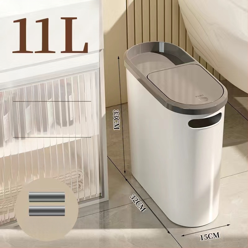 Κάδος απορριμμάτων μπάνιου με καπάκι που πιέζεται, πλαστικός, 10 L, τετράγωνος, απαλό κλείσιμο, οικιακή χρήση
